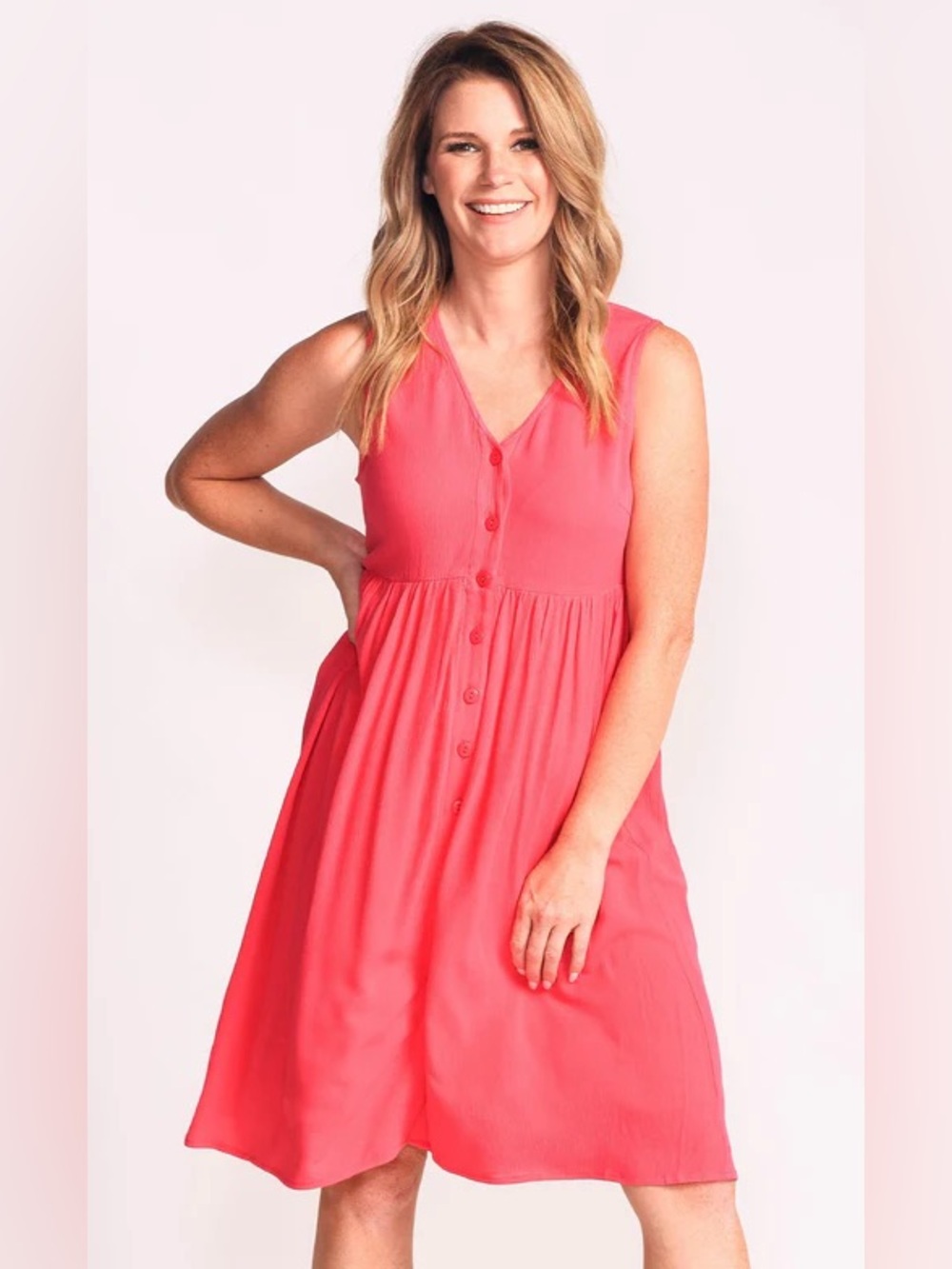 Pink Martini Pink Sleeveless Button-Front Midi Dress